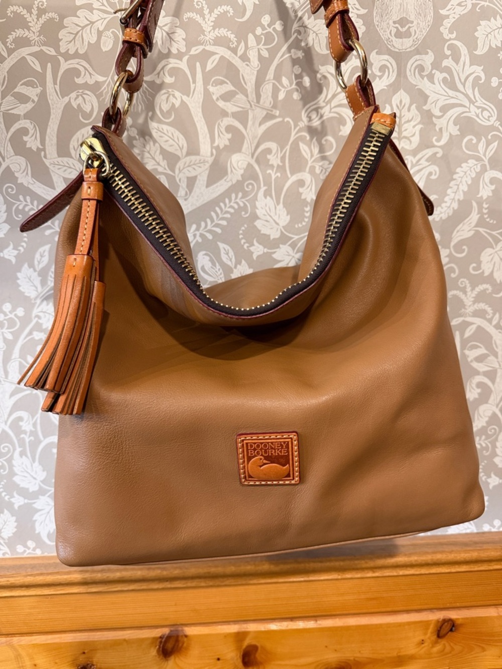 Dooney and Bourke McKenzie hobo Taupe Smooth Leather Vachetta Trim & Handles EUC